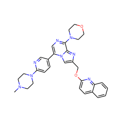 CN1CCN(c2ccc(-c3cnc(N4CCOCC4)c4nc(COc5ccc6ccccc6n5)cn34)cn2)CC1 ZINC001772654602