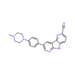 CN1CCN(c2ccc(-c3cnc4[nH]c5ccc(C#N)nc5c4c3)cc2)CC1 ZINC000068152317