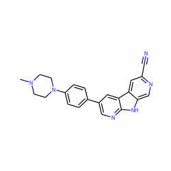 CN1CCN(c2ccc(-c3cnc4[nH]c5cnc(C#N)cc5c4c3)cc2)CC1 ZINC000139425167