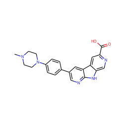 CN1CCN(c2ccc(-c3cnc4[nH]c5cnc(C(=O)O)cc5c4c3)cc2)CC1 ZINC000116147183