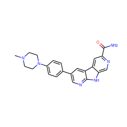 CN1CCN(c2ccc(-c3cnc4[nH]c5cnc(C(N)=O)cc5c4c3)cc2)CC1 ZINC000200098860