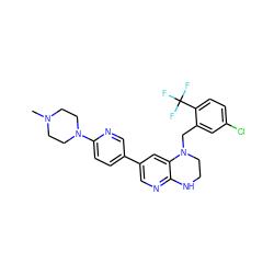 CN1CCN(c2ccc(-c3cnc4c(c3)N(Cc3cc(Cl)ccc3C(F)(F)F)CCN4)cn2)CC1 ZINC000043176687