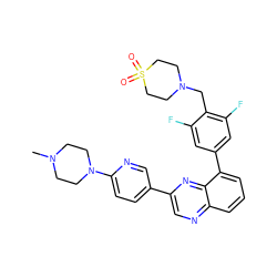 CN1CCN(c2ccc(-c3cnc4cccc(-c5cc(F)c(CN6CCS(=O)(=O)CC6)c(F)c5)c4n3)cn2)CC1 ZINC000049781217