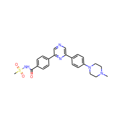 CN1CCN(c2ccc(-c3cncc(-c4ccc(C(=O)NS(C)(=O)=O)cc4)n3)cc2)CC1 ZINC000299830890