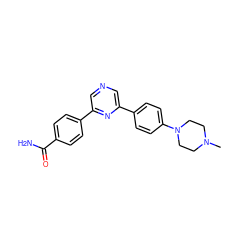 CN1CCN(c2ccc(-c3cncc(-c4ccc(C(N)=O)cc4)n3)cc2)CC1 ZINC000299819196