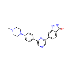 CN1CCN(c2ccc(-c3cncc(-c4ccc5c(=O)[nH][nH]c5c4)n3)cc2)CC1 ZINC000299820650