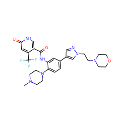 CN1CCN(c2ccc(-c3cnn(CCN4CCOCC4)c3)cc2NC(=O)c2c[nH]c(=O)cc2C(F)(F)F)CC1 ZINC000653853407