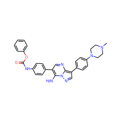 CN1CCN(c2ccc(-c3cnn4c(N)c(-c5ccc(NC(=O)Oc6ccccc6)cc5)cnc34)cc2)CC1 ZINC000049036267