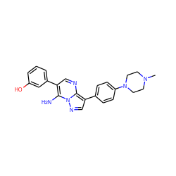 CN1CCN(c2ccc(-c3cnn4c(N)c(-c5cccc(O)c5)cnc34)cc2)CC1 ZINC000038346394