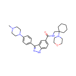 CN1CCN(c2ccc(-c3n[nH]c4ccc(C(=O)NCC5(N6CCOCC6)CCCCC5)cc34)cc2)CC1 ZINC000299861451