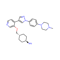 CN1CCN(c2ccc(-n3cc(-c4ccncc4OC[C@H]4CC[C@H](N)CC4)cn3)cc2)CC1 ZINC000653886973