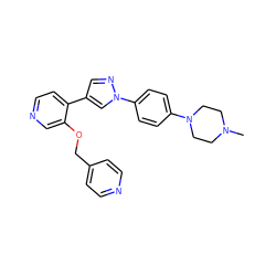 CN1CCN(c2ccc(-n3cc(-c4ccncc4OCc4ccncc4)cn3)cc2)CC1 ZINC000653886957