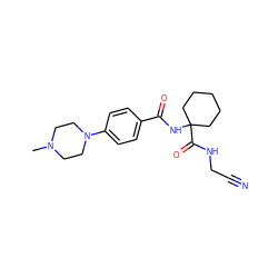 CN1CCN(c2ccc(C(=O)NC3(C(=O)NCC#N)CCCCC3)cc2)CC1 ZINC000013676334