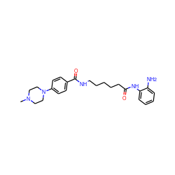 CN1CCN(c2ccc(C(=O)NCCCCCC(=O)Nc3ccccc3N)cc2)CC1 ZINC000117583335