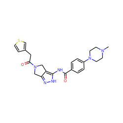 CN1CCN(c2ccc(C(=O)Nc3[nH]nc4c3CN(C(=O)Cc3ccsc3)C4)cc2)CC1 ZINC000028476358