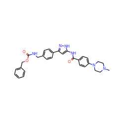 CN1CCN(c2ccc(C(=O)Nc3cc(-c4ccc(CNC(=O)OCc5ccccc5)cc4)n[nH]3)cc2)CC1 ZINC000084669642