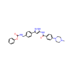 CN1CCN(c2ccc(C(=O)Nc3cc(-c4ccc(CNC(=O)Oc5ccccc5)cc4)n[nH]3)cc2)CC1 ZINC000084669640