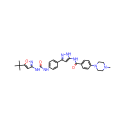 CN1CCN(c2ccc(C(=O)Nc3cc(-c4ccc(NC(=O)Nc5cc(C(C)(C)C)on5)cc4)n[nH]3)cc2)CC1 ZINC000096270663