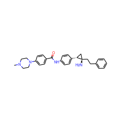 CN1CCN(c2ccc(C(=O)Nc3ccc([C@@H]4C[C@]4(N)CCc4ccccc4)cc3)cc2)CC1 ZINC000146695212