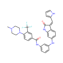 CN1CCN(c2ccc(C(=O)Nc3cccc(Nc4ccc5c(c4)NC(=O)/C5=C\c4ccc[nH]4)c3)cc2C(F)(F)F)CC1 ZINC000084723398