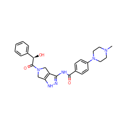 CN1CCN(c2ccc(C(=O)Nc3n[nH]c4c3CN(C(=O)[C@H](O)c3ccccc3)C4)cc2)CC1 ZINC000014951637