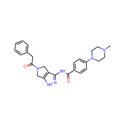 CN1CCN(c2ccc(C(=O)Nc3n[nH]c4c3CN(C(=O)Cc3ccccc3)C4)cc2)CC1 ZINC000013643149