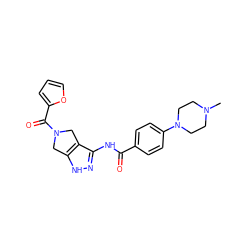 CN1CCN(c2ccc(C(=O)Nc3n[nH]c4c3CN(C(=O)c3ccco3)C4)cc2)CC1 ZINC000013643147