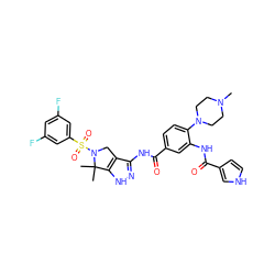 CN1CCN(c2ccc(C(=O)Nc3n[nH]c4c3CN(S(=O)(=O)c3cc(F)cc(F)c3)C4(C)C)cc2NC(=O)c2cc[nH]c2)CC1 ZINC000049615358