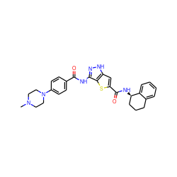 CN1CCN(c2ccc(C(=O)Nc3n[nH]c4cc(C(=O)N[C@@H]5CCCc6ccccc65)sc34)cc2)CC1 ZINC000036474115