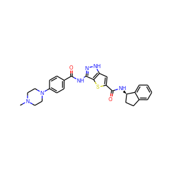 CN1CCN(c2ccc(C(=O)Nc3n[nH]c4cc(C(=O)N[C@@H]5CCc6ccccc65)sc34)cc2)CC1 ZINC000036474113