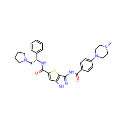 CN1CCN(c2ccc(C(=O)Nc3n[nH]c4cc(C(=O)N[C@H](CN5CCCC5)c5ccccc5)sc34)cc2)CC1 ZINC000064528351