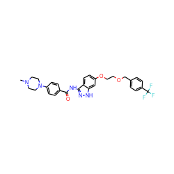 CN1CCN(c2ccc(C(=O)Nc3n[nH]c4cc(OCCOCc5ccc(C(F)(F)F)cc5)ccc34)cc2)CC1 ZINC000144553356