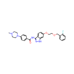 CN1CCN(c2ccc(C(=O)Nc3n[nH]c4cc(OCCOCc5ccccc5F)ccc34)cc2)CC1 ZINC000144488952