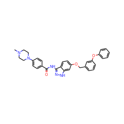 CN1CCN(c2ccc(C(=O)Nc3n[nH]c4cc(OCc5cccc(Oc6ccccc6)c5)ccc34)cc2)CC1 ZINC000144032362