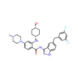 CN1CCN(c2ccc(C(=O)Nc3n[nH]c4ccc(Cc5cc(F)cc(F)c5)cc34)c(N[C@H]3CC[C@@H](O)CC3)c2)CC1 ZINC000653864107