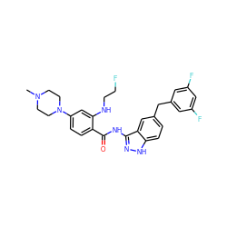 CN1CCN(c2ccc(C(=O)Nc3n[nH]c4ccc(Cc5cc(F)cc(F)c5)cc34)c(NCCF)c2)CC1 ZINC000148522036