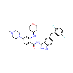 CN1CCN(c2ccc(C(=O)Nc3n[nH]c4ccc(Cc5cc(F)ccc5F)cc34)c(NC3CCOCC3)c2)CC1 ZINC000148748570