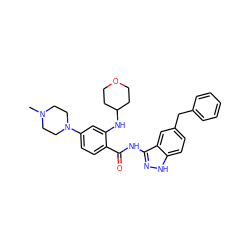 CN1CCN(c2ccc(C(=O)Nc3n[nH]c4ccc(Cc5ccccc5)cc34)c(NC3CCOCC3)c2)CC1 ZINC000200764686