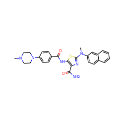 CN1CCN(c2ccc(C(=O)Nc3sc(N(C)c4ccc5ccccc5c4)nc3C(N)=O)cc2)CC1 ZINC000473164973