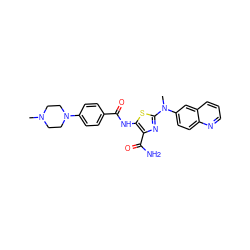 CN1CCN(c2ccc(C(=O)Nc3sc(N(C)c4ccc5ncccc5c4)nc3C(N)=O)cc2)CC1 ZINC000216235280