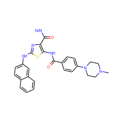 CN1CCN(c2ccc(C(=O)Nc3sc(Nc4ccc5ccccc5c4)nc3C(N)=O)cc2)CC1 ZINC000473165198