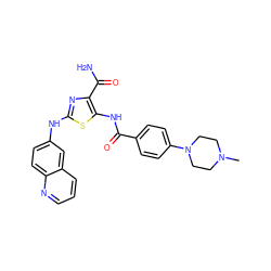 CN1CCN(c2ccc(C(=O)Nc3sc(Nc4ccc5ncccc5c4)nc3C(N)=O)cc2)CC1 ZINC000207279966