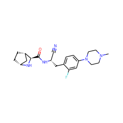 CN1CCN(c2ccc(C[C@@H](C#N)NC(=O)[C@H]3N[C@@H]4CC[C@H]3C4)c(F)c2)CC1 ZINC000226090222