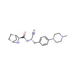 CN1CCN(c2ccc(C[C@@H](C#N)NC(=O)[C@H]3N[C@@H]4CC[C@H]3C4)cc2)CC1 ZINC000221910679