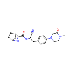 CN1CCN(c2ccc(C[C@@H](C#N)NC(=O)[C@H]3N[C@@H]4CC[C@H]3C4)cc2)CC1=O ZINC000221934731