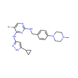 CN1CCN(c2ccc(CNc3ncc(Br)c(Nc4cc(C5CC5)[nH]n4)n3)cc2)CC1 ZINC000203005017