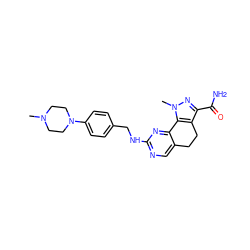 CN1CCN(c2ccc(CNc3ncc4c(n3)-c3c(c(C(N)=O)nn3C)CC4)cc2)CC1 ZINC000045365759