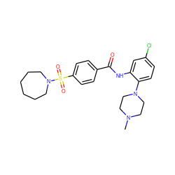 CN1CCN(c2ccc(Cl)cc2NC(=O)c2ccc(S(=O)(=O)N3CCCCCC3)cc2)CC1 ZINC000004057825