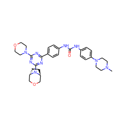 CN1CCN(c2ccc(NC(=O)Nc3ccc(-c4nc(N5CCOCC5)nc(N5[C@H]6CC[C@H]5COC6)n4)cc3)cc2)CC1 ZINC000101366751