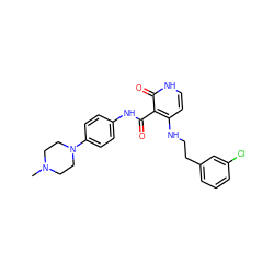 CN1CCN(c2ccc(NC(=O)c3c(NCCc4cccc(Cl)c4)cc[nH]c3=O)cc2)CC1 ZINC000059031743